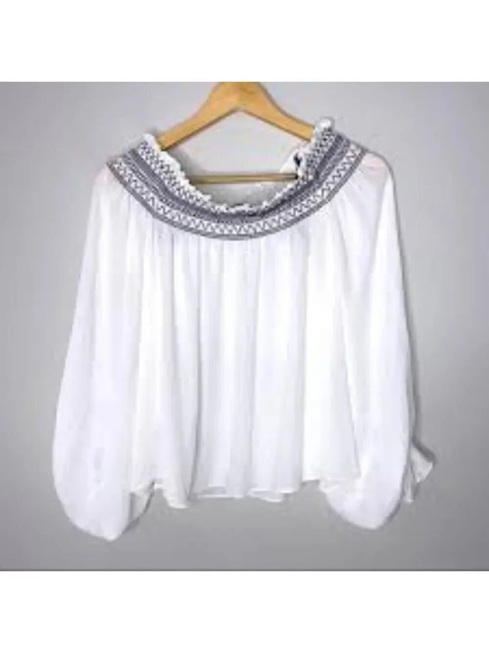 Laundry By Shelli Segal White Off Shoulder Blouson Sleeves Blouse Size Large